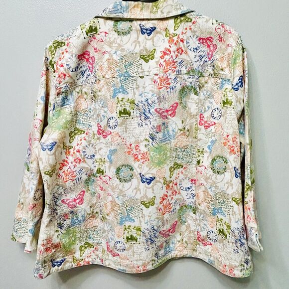 Christopher & Banks Jacket Women’s XL White Boho Cotton Pockets Butterfly Floral - Picture 2 of 13